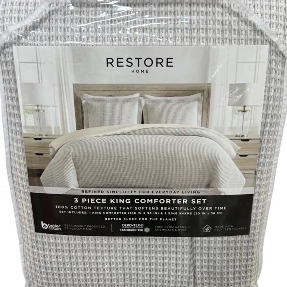Restore Home 3 Piece Curated King Beige and Gray Comforter Set